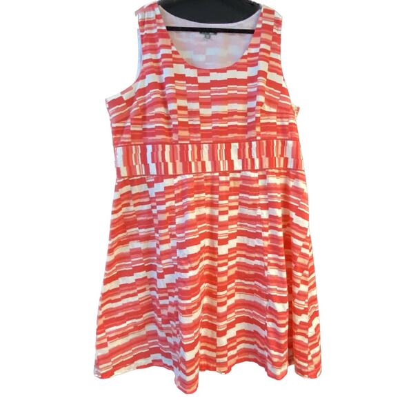 Roz & Ali Sleeveless Fit and Flare Curvy Swing Dress Women Plus 24W Pink & White - Picture 1 of 7